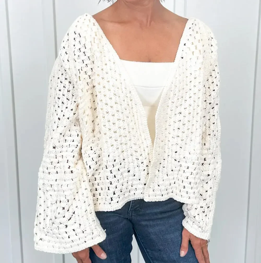 POL Crochet Cardigan Sweater Cream Ivory Size Medium